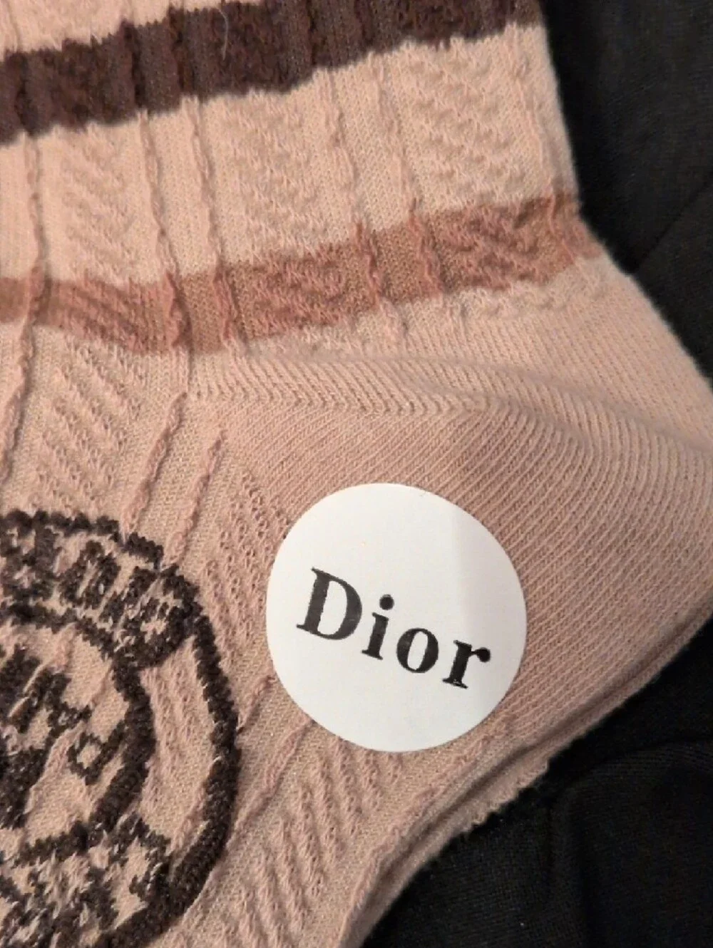 Dior Tan Crew Socks with Dark Brown Stripes - Picture 6 of 9